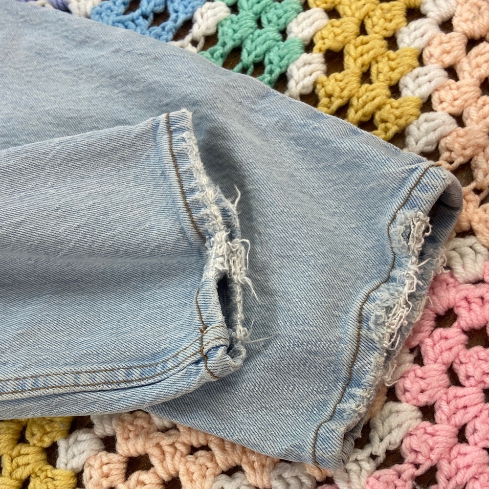 Abercrombie Fitch tapered High Rise Distressed Light Blue Women Jeans curve Love - Picture 12 of 16